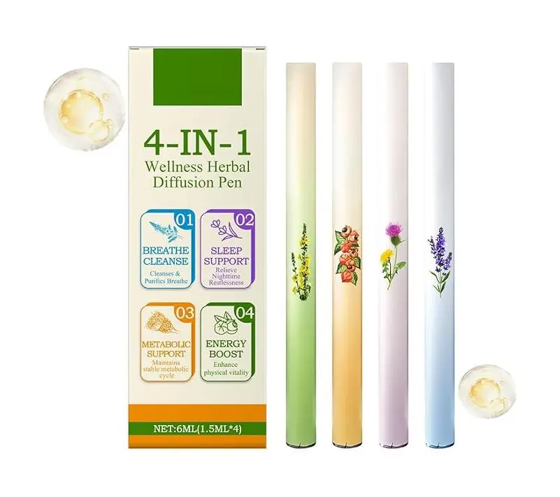 🔥 BEST SELLER! Mullein Herbal Diffuser Pen, Natural Aromatherapy Air Inhaler Stick with Mullein Thyme Mint, Four Aroma Variety Set,Air Freshening, Relaxed Feelings, Portable Pocket Size (4 Pack)