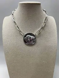 Silver Western Buffalo Coin Choker & Matching Earring Set
