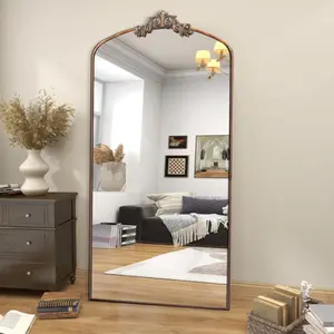 Vintage Baroque Arched Full Length Mirror 36x66 Inch, Antique Bronze Metal Framed Decorative Mirror for Entryway & Living Room