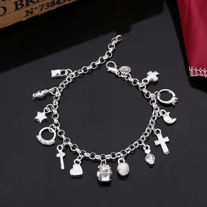 925 sterling Silver plated Women's bracelets, thirteen pendant bracelets for female teenagers, love charm chain bracelet fashion jewelry gifts Valentine’s gift