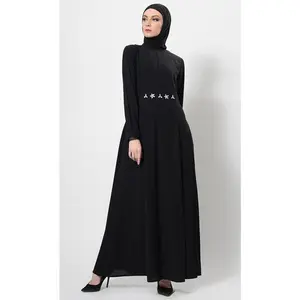 Crystal Embellished Motifs Flared Abaya Dress And Hijab Set - Final Sale