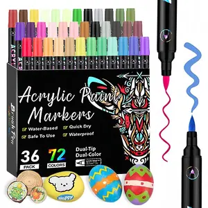 Acrylic Paint Markers,Dual tips Dual Color Acrylic Paint Pens for Rock Painting, Canvas, Wood, Glass, Ceramic, Fabric, Plastic, Egg & Scrapbook. Soft Brush Tips Paint Pens and Paint Markers, Colorful Marker Set