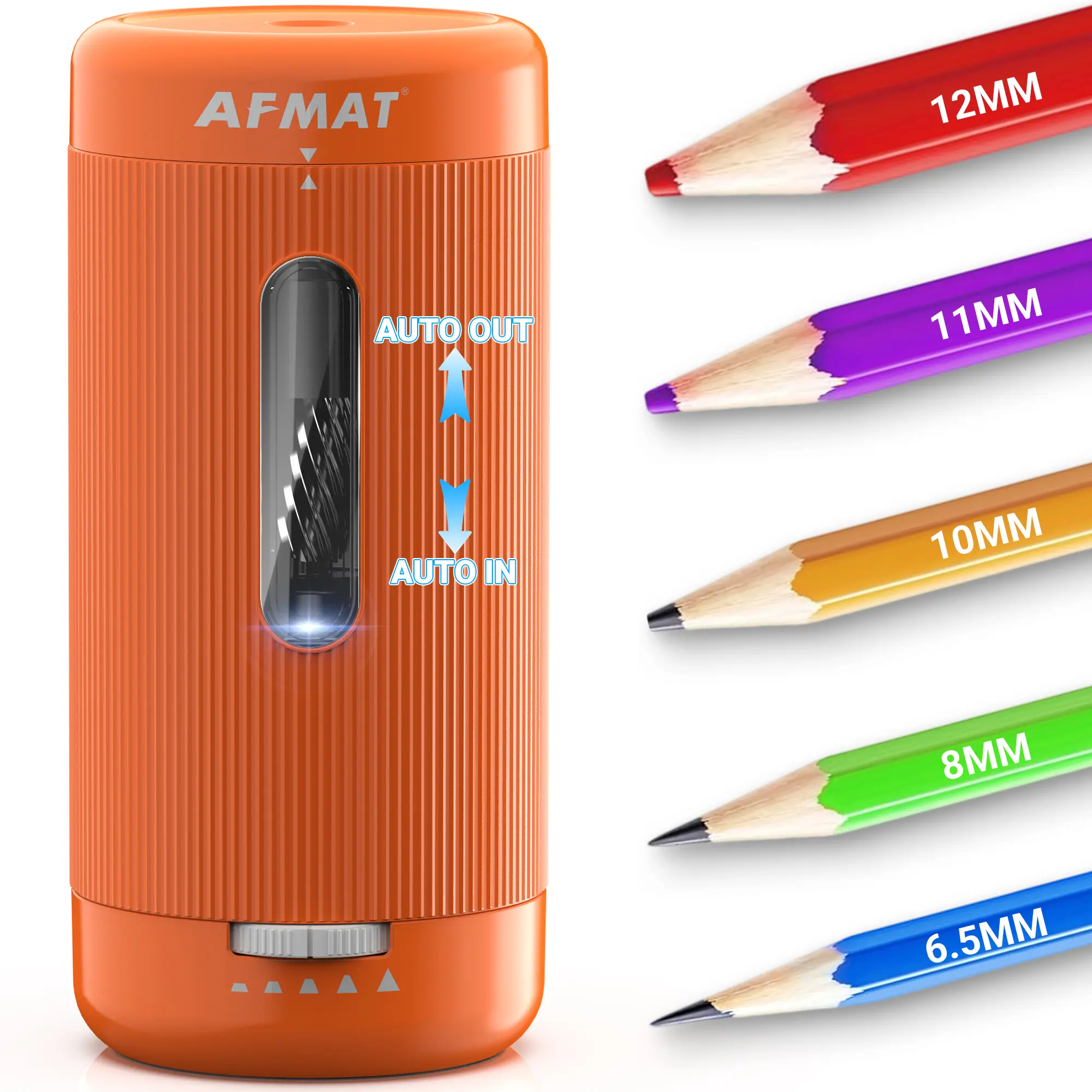 【Back to School 】AFMAT Fully Automatic Electric Pencil Sharpener - Rechargeable, Hands-Free, Auto Feed/Eject, 5 Adjustable Sharpness Settings for No.2, Jumbo & 6.5-12mm Colored Pencils - Ideal for Teachers - Writing Stationery, Stationery Office Supplies