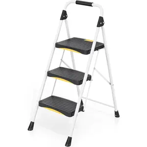 3 Step Ladder, Folding Steel Step Stool with Safety Lock, Anti-Slip Wide Pedals, Pass 800lbs Load Testing, Handrail, Heavy Duty Portable Ladder for Multi-Purpose, Indoor, Office, Kitchen