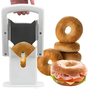 Bagel Slicer with Safety Shield & Serrated Blade - Manual Kitchen Tool for Bagels, Muffins & Buns to Slice Safely and Precisely