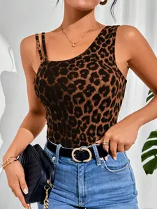New Wild Spice Babe Leopard Print Off-Shoulder Sleeveless Short Vest Top for Women, Womenswear Outerwear Fashion, Stylish and Trendy Design