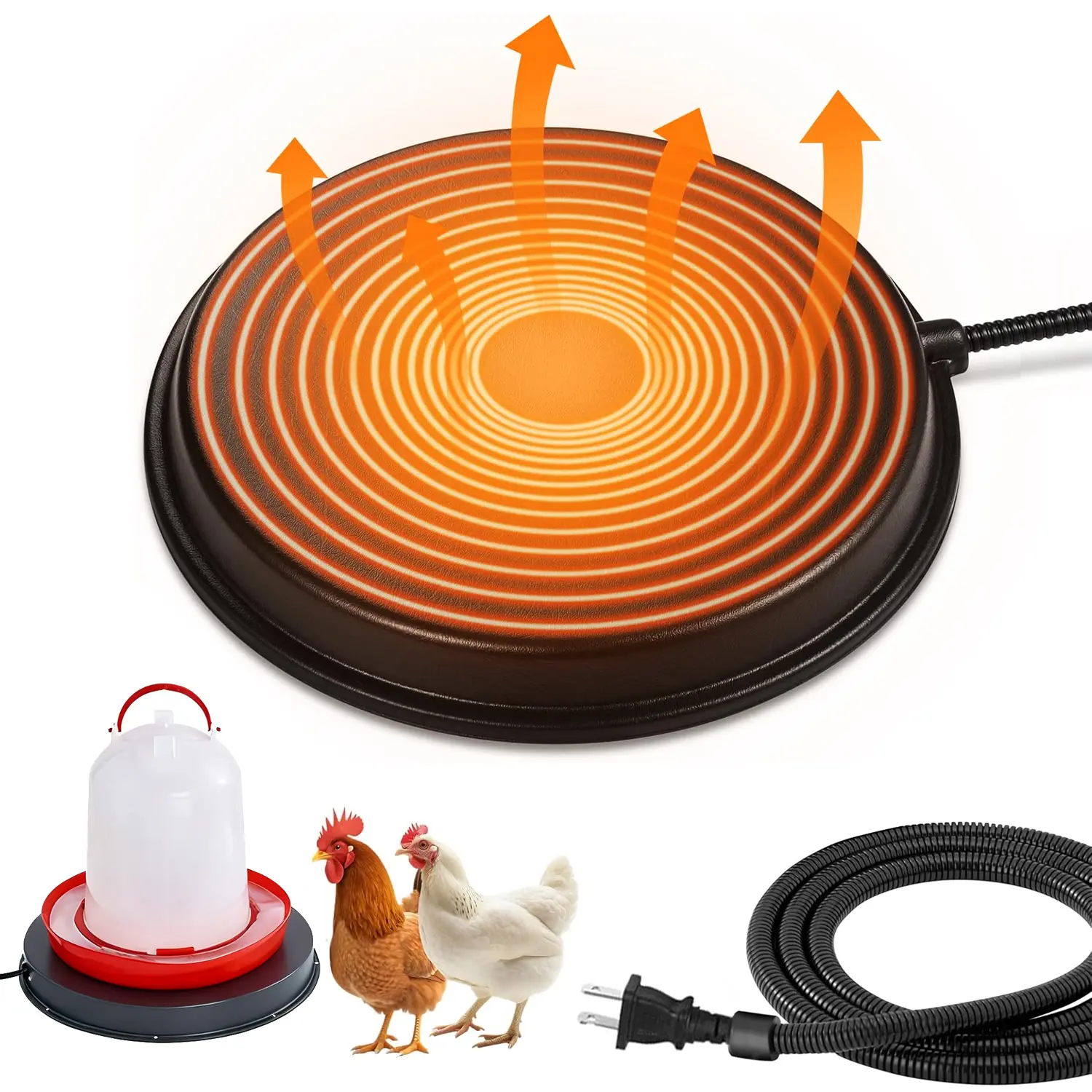 Larage 14 Inch Chicken Water Heater Base, Poultry Drinker Heater Base with Thermostat and Power Cord, Automatic Electric Poultry Winter Deicer Heated Base for Plastic/Metal Chicken Waterer