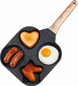 7.5-Inch Nonstick 4-Cup Divided Grill Skillet Cookware, Healthy Granite Egg Frying Pan with Anti-Scald Handle for Eggs, Pancakes