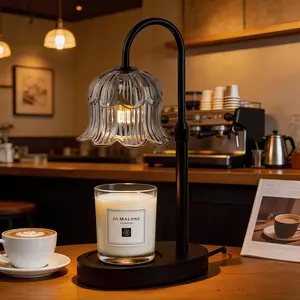 Candle heater light with timer: black crystal flower striped candle heater light, 2 bulbs, adjustable height, melts wax, dimmable, modern bedroom decor, TikTok Shop spring/summer seasonal collection, Father’s Day gift, gift for mom, home decor, household