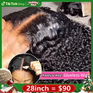 Bling Hair Easy Wear Ready and Go 5x5 HD Lace Closure Deep Wave Human Hair Wigs 6x4 Curly Glueless Wigs Pre Plucked Pre Cut Pre Bleached Lace Wig For Women Beginner Friendly with Baby Hair TikTokShopHolidayHaul