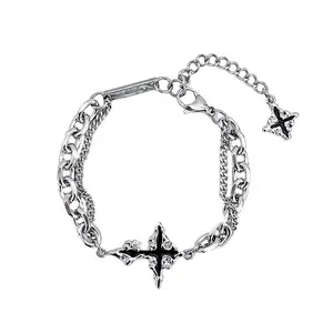 【JOYCE DESIGN】Hip-hop dissolved dark cross men's bracelet versatile niche design titanium steel street style unisex trendy gift