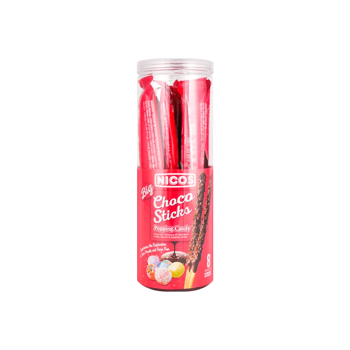 NICOS Korean Popping Candy Chocolate Stick 144g - Crunchy Biscuit Bar with Fun Popping Sensation, Not Too Sweet