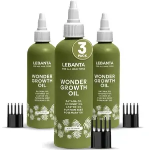 3pcs LeBanta Wonder Growth Oil - 100% PureBatana Oil Blend with Castor Pumpkin SeedCoconut & Rosemary for Thicker StrongerHair Care Supplement 4oz