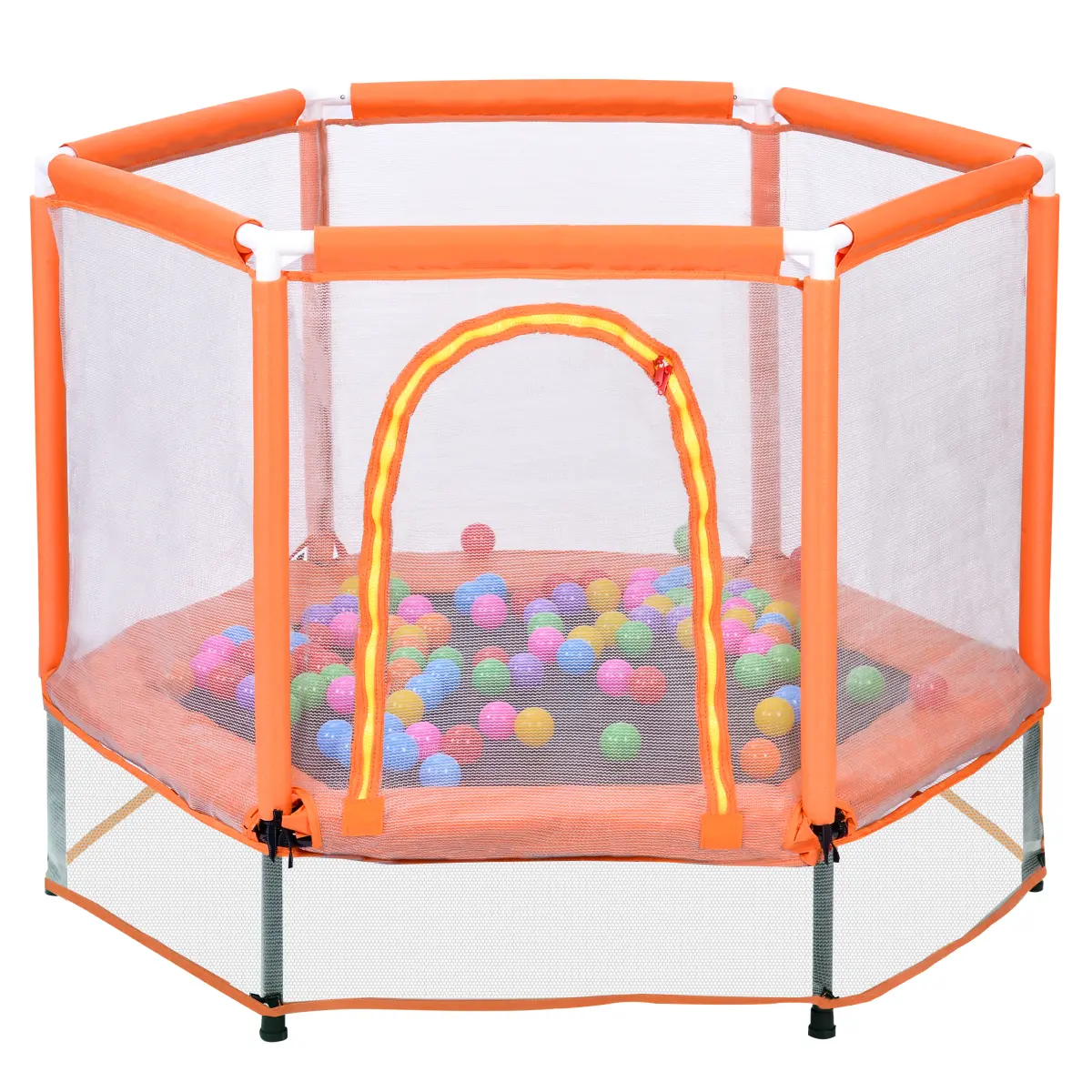 55" Orange Child Trampoline with Safety Net - Galvanized Steel Frame, 30 Springs, Foam-Padded Poles, U-Type Double Zipper, Polypropylene (PP), 23.10 lbs, 55.00×55.00×43.00in Portable Indoor-Outdoor Fitness Equipment for Toddlers (Garden Use), Patio