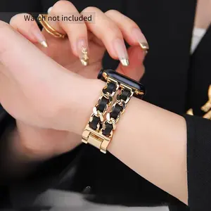 Metal & PU Leather Strap Wristband, Fashion Durable Adjustable Replacement Watchband, Smart Watch Band for iWatch