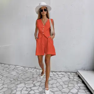 2025Cotton Linen Suit Vest Set Women's Summer Casual Sleeveless Vest Shorts Two-Piece Set