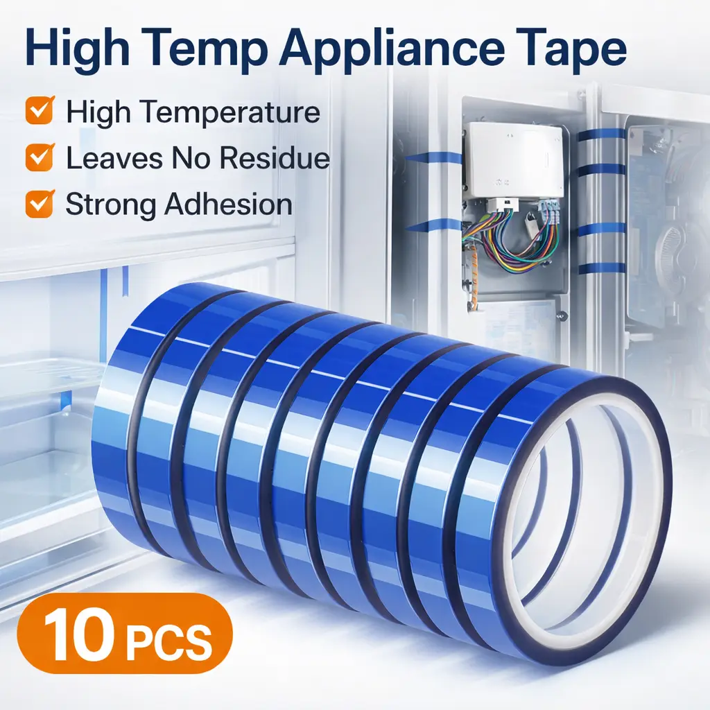 10 Rolls Residue-Free Sublimation Heat-Resistant Transfer Tape - 10mm x 30m (98ft per roll), Easy Peel-Off for Clean Results, Specialty Kitchen Utensil Accessory for Coffee Mugs, 3D Printing, Electronic Soldering, Halloween Costume Transfers, 98 Feet Per