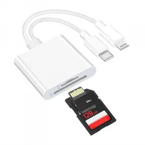 Portable Dual-Slot SD Card Reader for iPhone, iPad & Trail Cameras – Lightning & USB-C Compatible, Supports SD & TF Cards, No App Required, Plug and Play