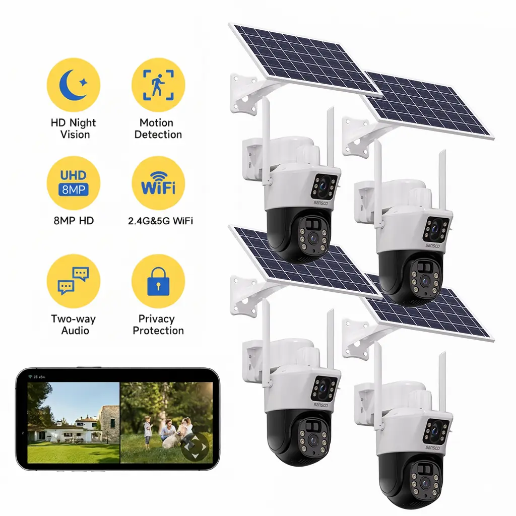 4K Wireless Solar Camera Outdoor 8MP Dual Lens 5G & 2.4G WiFi Pro 360° PTZ Motion Detection Color Night Vision IP65 Waterproof 2-Way Audio Privacy Protection Wireless Security Cameras
