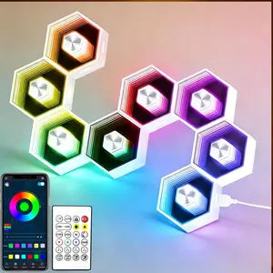 Hexagon LED Lights - 8 Pack Smart APP RGB Gaming LED Light with Remote Control & Music Sync Honeycomb Shape Hexagon Wall Modular Lights for Bedroom Living Room Wall Gaming holiday Decor