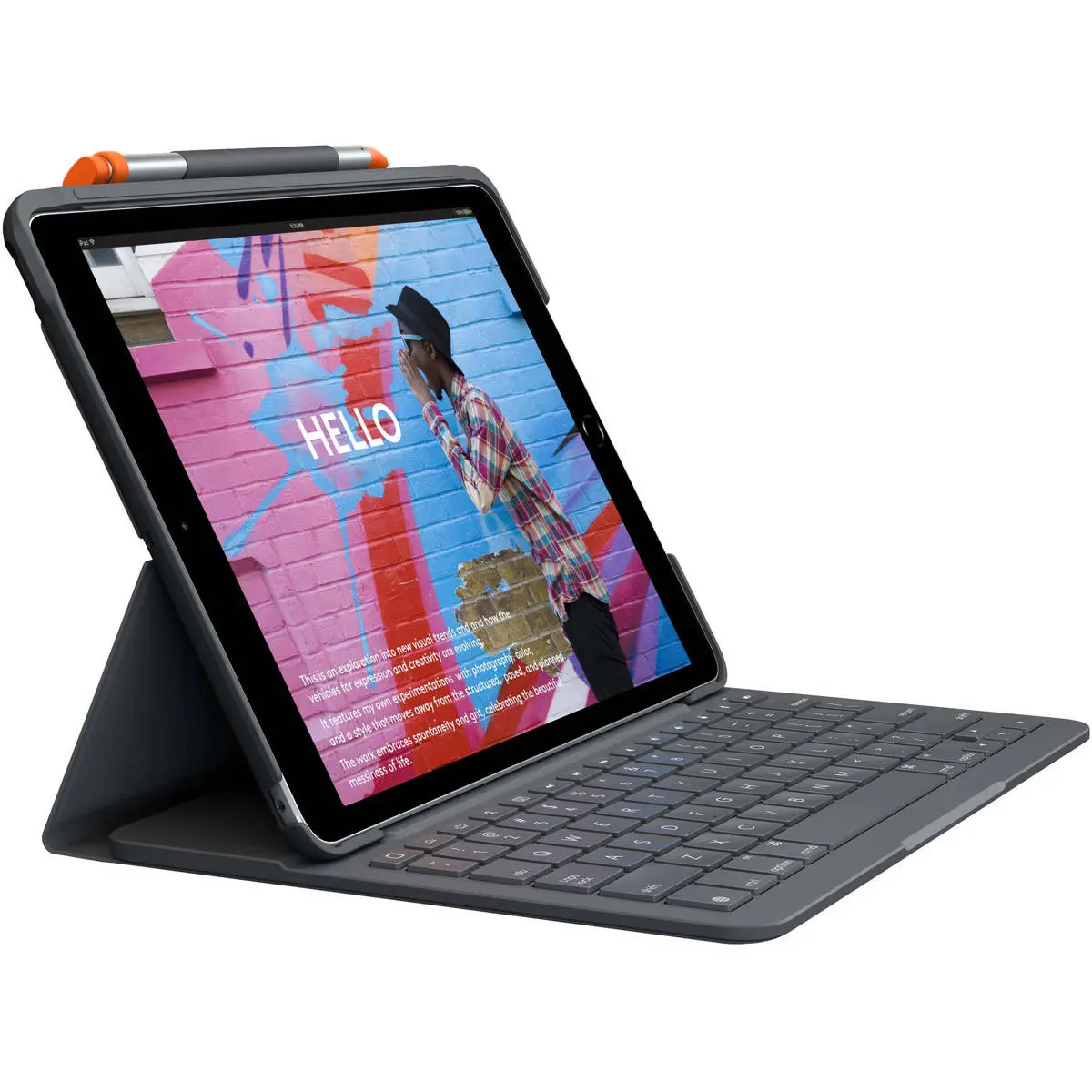 Logitech Slim Folio Wireless Bluetooth Keyboard Case - Durable Protective Digital Device Accessory for iPad 7th/8th/9th Generation with Full-Size Keys, Graphite Tablet Accessories