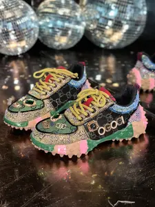 Women's Thick Sole Height Increasing Dad Shoes, Handmade Embellished Fashion Luxury Casual Women's Shoes, Unique Design Comfortable Sneakers