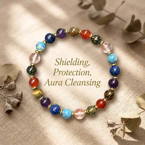 The Empath's Shield Crystal Healing & Protection Bracelet – Natural Semi-Precious Stone Dragon Vein Agate Carnelian Tiger’s Eye Lapis Lazuli Rose Quartz & Amethyst 8mm  Beads 7-7.5inches Chakra Balancing Jewelry Colorful Unisex Gift