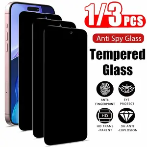 1/3PCS Anti Spy Tempered Glass For iPhone 17 16e 16 15 Pro Max Privacy Screen Protector iPhone 15 14 Plus 13 12 11 Pro Max Antiespia Pelicula de Cristal Templado iPhone15 Pro Front anti-peeping Protective Film Accessories
