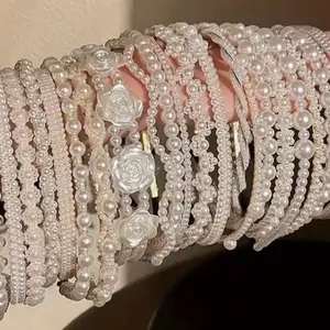 Handmade Pearl Headbands for Women, Elegant White Pearl Rhinestones Headbands, Multi Design Bridal Hair Hoop, Perfect for Wedding Banquet Hair Accessories