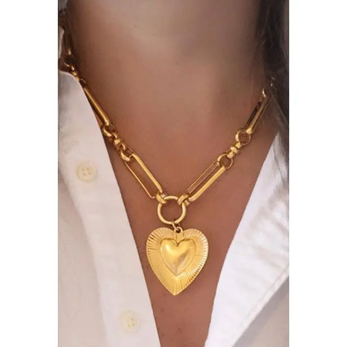 Etched Heart Chunky Necklace, Aesthetic Necklaces for Women's Costume Fashion Accessories