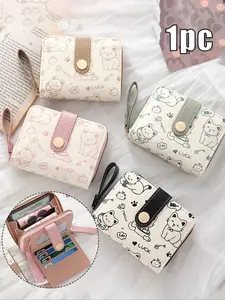 Women's Mini Wallet, Wristlets Wallet With Cute Cat Pattern, Compact Zipper Coin Purse With Multi-Card Holder & Wrist Strap, Lightweight Portable For Cash Id Coins Holder, Large Capacity Wallet, Cute Faux Leather Coin Purse, Suitable For Daily Use