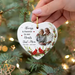 Personalized Always In Our Heart Glass Ornament – Photo Memorial Ornament For Loss Of Mom Or Dad, Meaningful Memorial Day Keepsake And Funeral Ornament