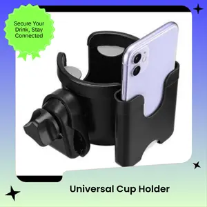 All-Purpose Secure Hold Bike Cup Holder, Multi-Use Beverage & Phone Mount for Scooters, Strollers – Hands-Free Drink & Device Storage (Sports & Outdoor Accessory)