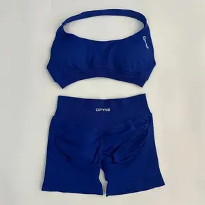 Dfyne Seamless Yoga Set - Impact Scrunch Workout Shorts & Halter Sports Bra, Women’s Fitness Gym Suit for Active Performance Fitted Design Activewear Breathable Activewear Athleisure Summer Clothes