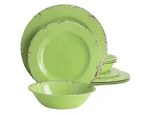 Gibson Mauna 12 Piece Melamine Dinnerware Set in Crackle Green Gibson Mauna 12 Piece Melamine Dinnerware Set in Crackle Green
