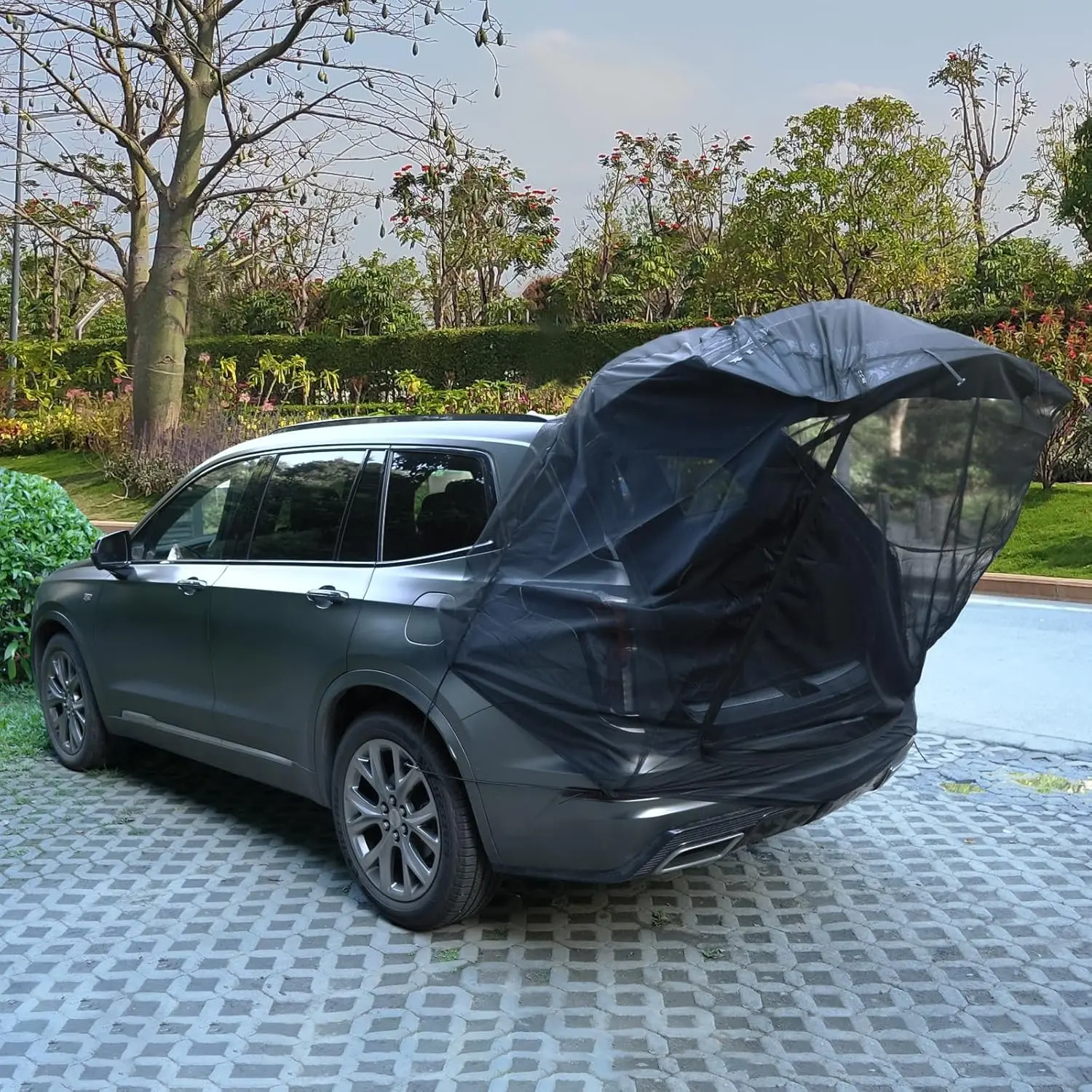 MAIKER Car Tailgate Mesh Screen for SUV Breathable Mesh Net for Car Tailgate for UV Sun Protection Ventilation Privacy Protection for SUV Camping Self Drive Trip, Car Camping Accessories hoodcover