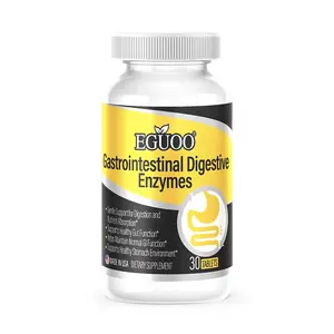 EGUOO Gastrointestinal Digestive Enzymes Organic Prebiotics & Multi Enzymes for Digestive Health & Gut Health Meal Time Discomfort Relief Bloating Dual Action Approach 30 Tablets