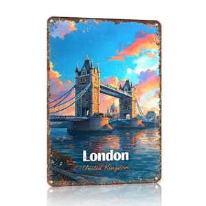 UK London Tower Bridge Aluminium Cityscape Metal Print Wall Plaque - 8x12 in Retro Vintage Heritage-Inspired Home Decor, Room Decor for Living Room, Travel Lovers