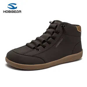 HOBIBEAR Winter High-Top Genuine Leather Barefoot Shoes for Men and Women, Wide Toe Design, Closed Toe Boots,  Slip-on Shoes