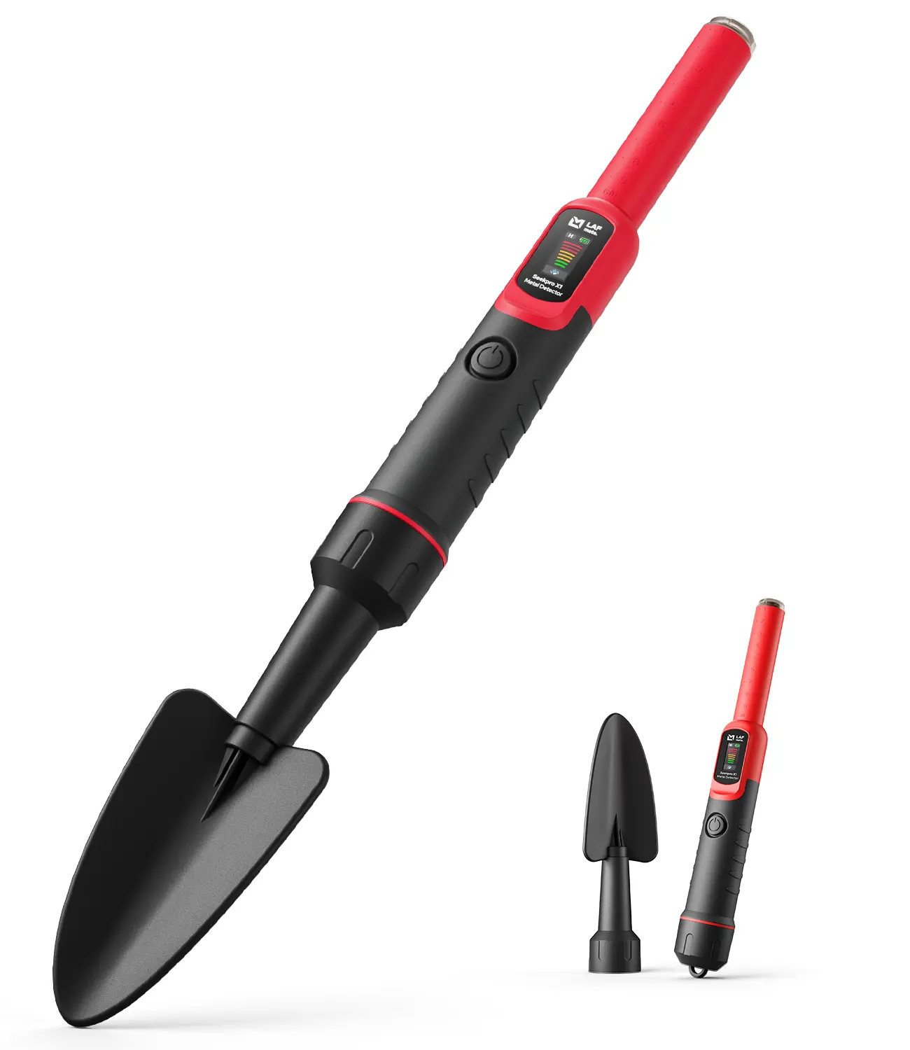LAFMATE 2-in-1 Metal Detector Pinpointer with Digging Shovel, Handheld Wand with 360° Scan, IP68 Rated Waterproof, 3 Sensitivity Levels, Dual Alert Modes for Adults Treasure Hunting