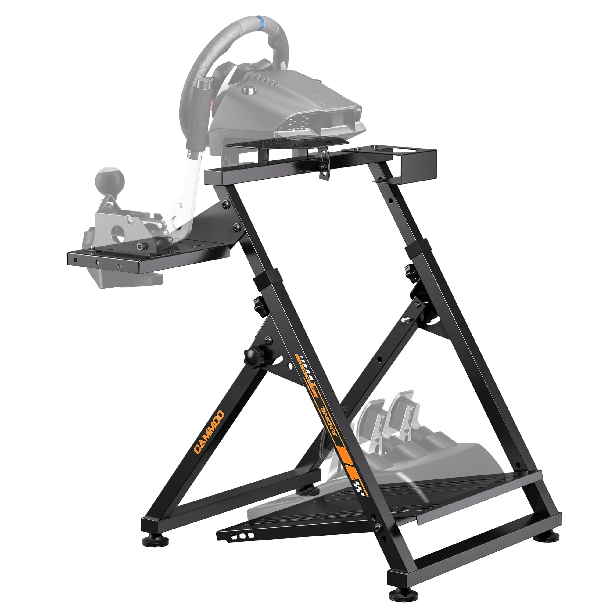 【Back To School】CAMMOO High Compatible Racing Wheel Stand Fits Handbrake, with Cup Holder | 31 Holes Wheel Panel, 26 Holes Shifter Panel, Foldable Sim Steering Racing Stand with Dual Anti-Slip, Wide Height Adjustment campingessentials