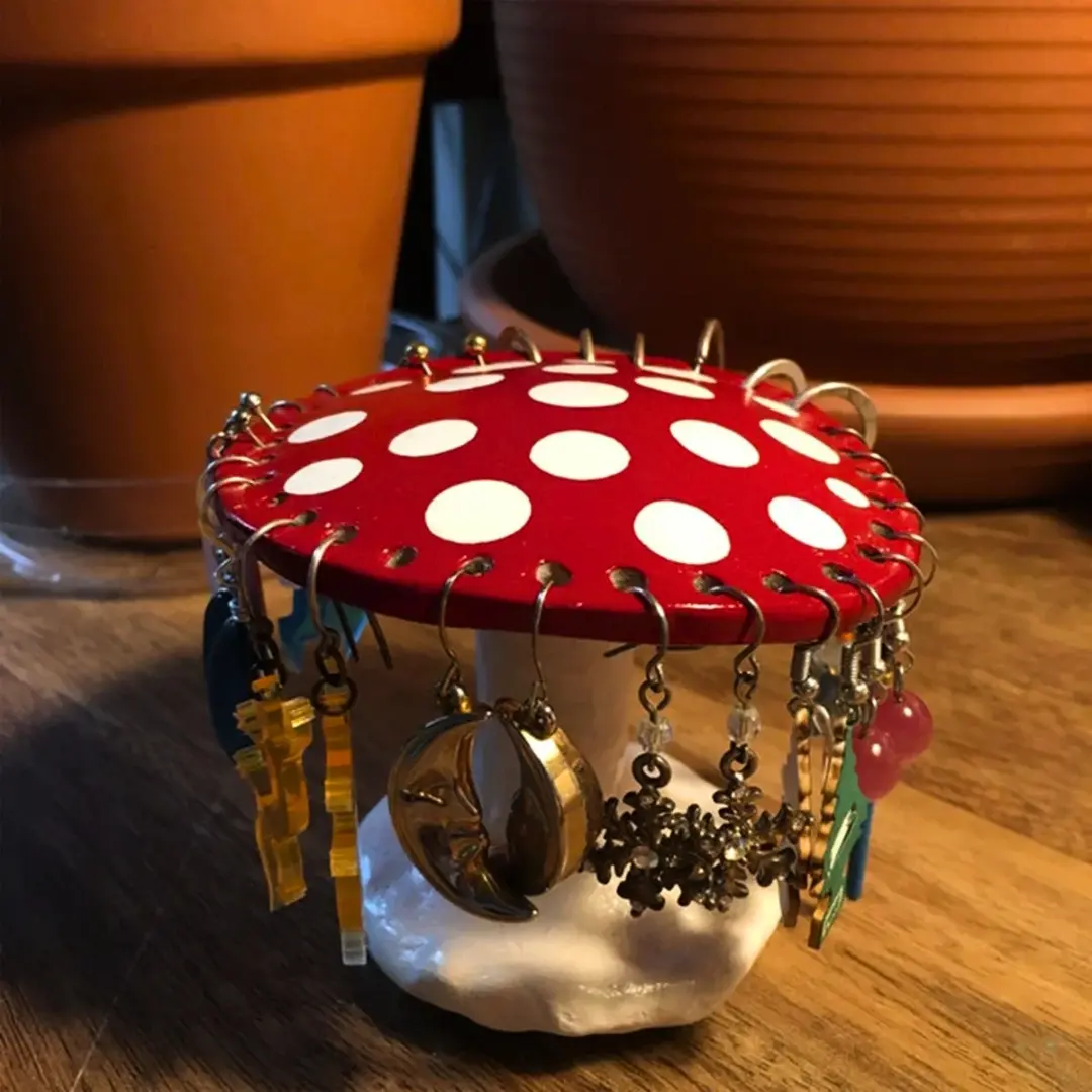 Creative Mushroom Earring Holder Stand, Jewelry Storage Unit, Organizer Unit, Resin Decorative Figurine for Living Room Study Bedroom Shop Vanity Table Decoration