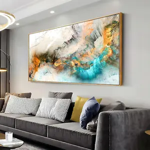 Wall Art Frame Light Grey Blue Yellow Clouds Abstract Canvas Frame - Canvas Painting Wall Art Print Poster Living Room Gift Hanging Waterproof Artwork