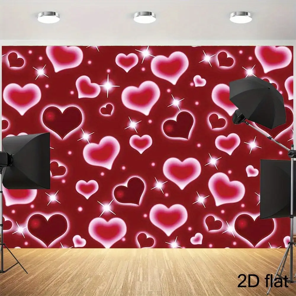 Retro 90s 2D Red Heart Print Synthetic Polyester Tapestry - Home Decoration Wall Art, Photobooth Arch Backdrop, Machine-Cold Washable, Hangable Valentine’s Day Romantic Gift for French Country Spaces