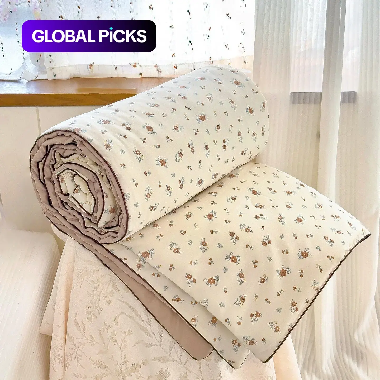 Vintage-Style Summer Floral Quilt, Lightweight Quilts, Soft Breathable Blanket for Bedroom and Home Relaxation, Versatile Lightweight Bedding #GLOBAL PICKS