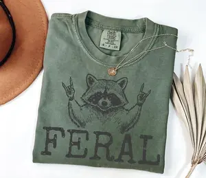 Feral Raccoon Tee, Sarcastic Funny Girl Shirt, Comfort Colors, Women graphic tee, tee sarcastic ironic tee mental health gift for her