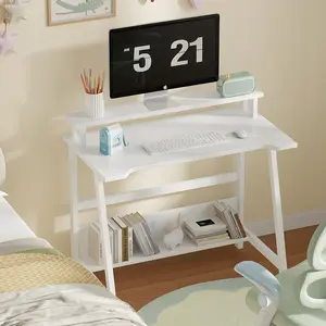ALISENED Modern Simple Style 31.5" Computer Desk for Home Office with Storage Shelves & Monitor Stand, Sturdy Steel Frame, Adjustable Legs, Open Concept Design Paperwork Visibility