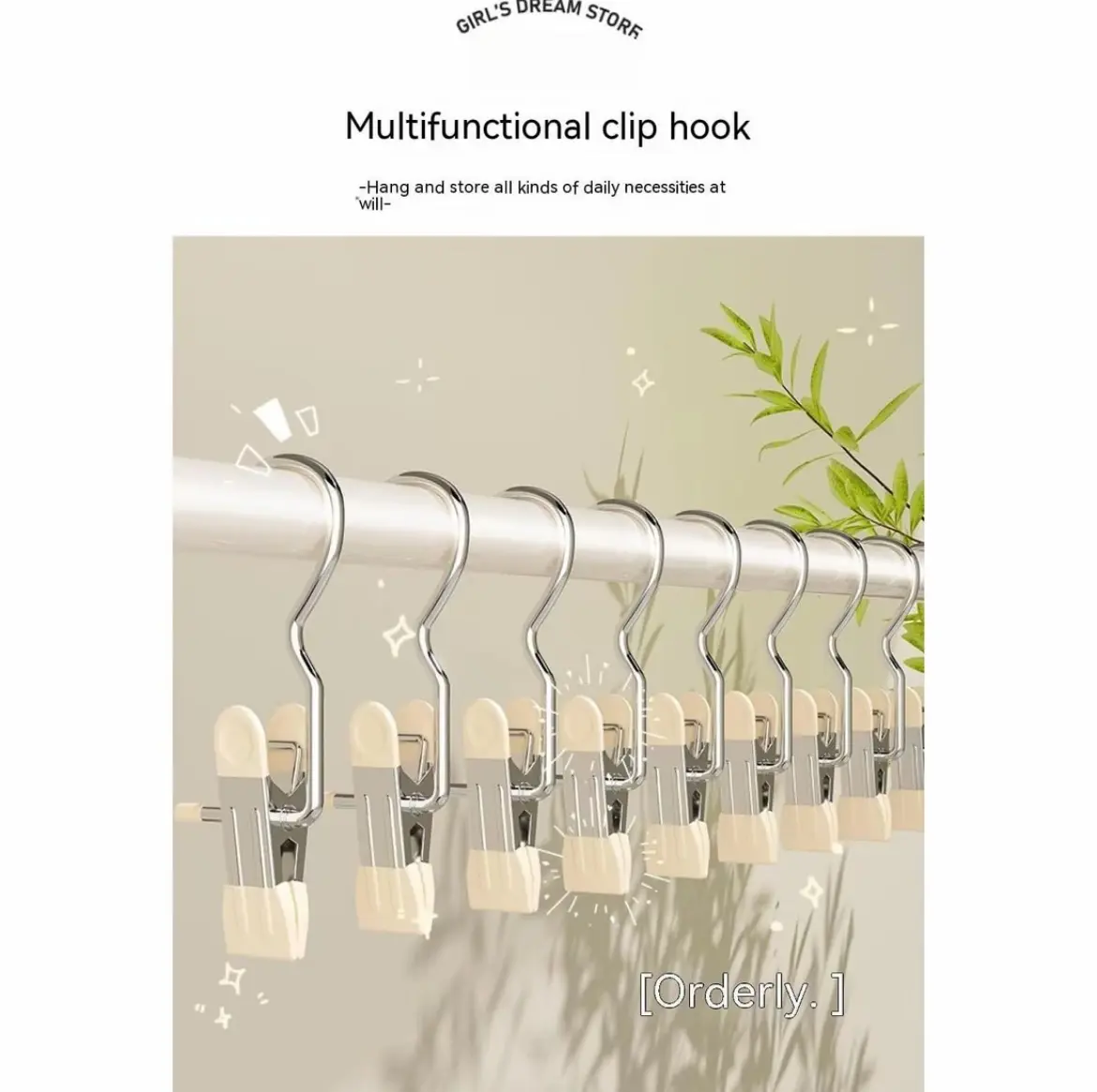 Stainless Steel Hanging Clips with Non-Slip Grips, Multi-Use Metal Clothespins with Hooks, Ideal for Closet Organizing, Hanging Pants, Hats, Towels and Home Storage