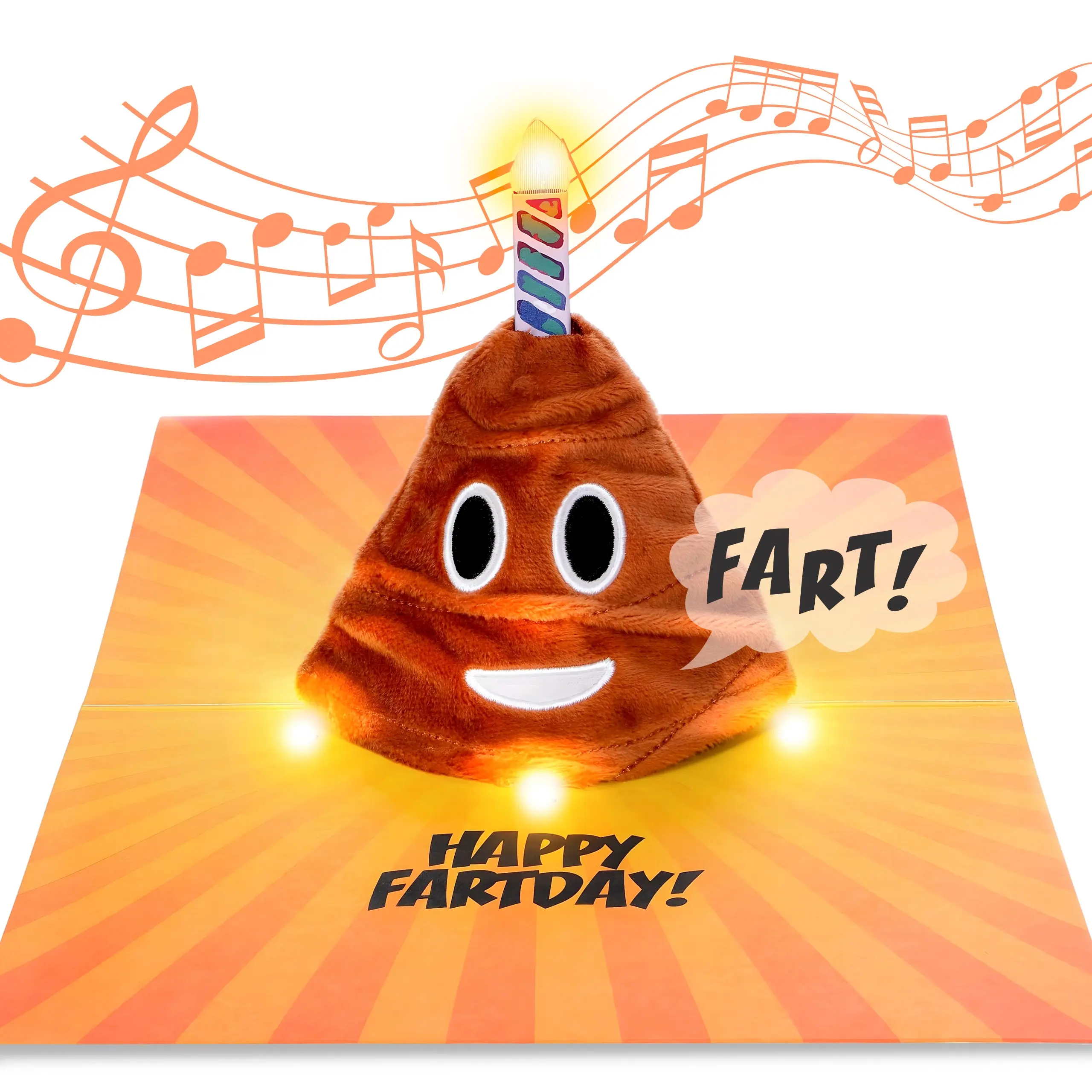 Farting Plush Pop Up Birthday Card – Plays Hilarious Farting Version of Happy Birthday Song, Lights Up in Sync to Music, 3D Popup Birthday Card, Funny Birthday Card for Men & Kids, Musical Bday Card