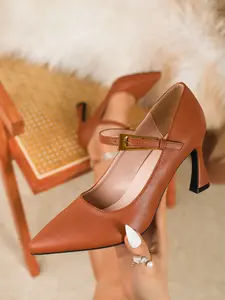 Women's Gold Square Buckle Pointed Toe Single Strap High Heels Heeled – Elegant Fashion Formal Shoes, Perfect for Christmas, Thanksgiving, Halloween, Weddings, Parties, Banquets, Daily Commute, Easter & Mother's Day